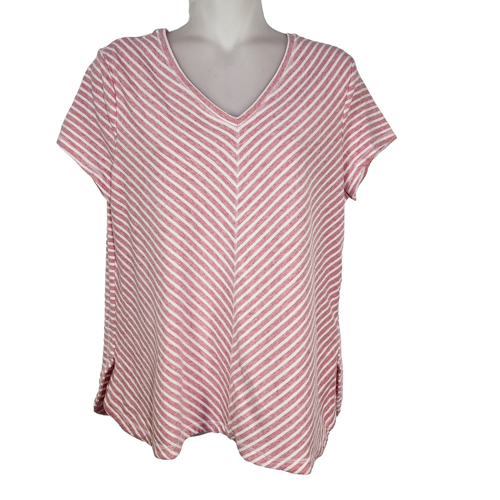 Chico's Weekends Womens Tee Size 1 Medium Heathered Stripe V Neck Stretch Knit